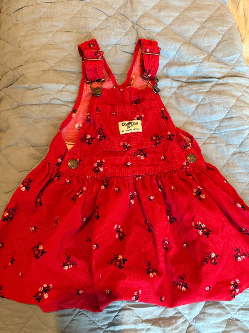 OshKosh B'gosh Bright Red Floral Corduroy Overall Dress